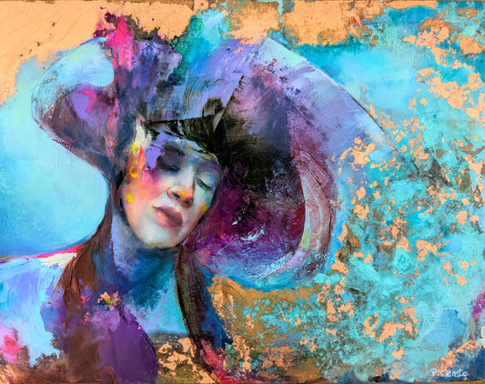 The Queen of No Shore by Pilar Cereto, original oil and copper leaf painting inspired by Grace O'Malley, Ireland's pirate queen